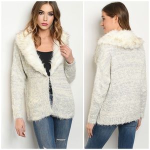 ❄️IVORY GRAY SILVER FUR CARDIGAN